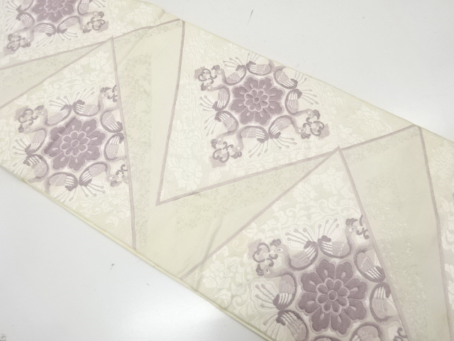 JAPANESE KIMONO / ANTIQUE FUKURO OBI / SILK / WOVEN FLORAL CREST & PEACOCK